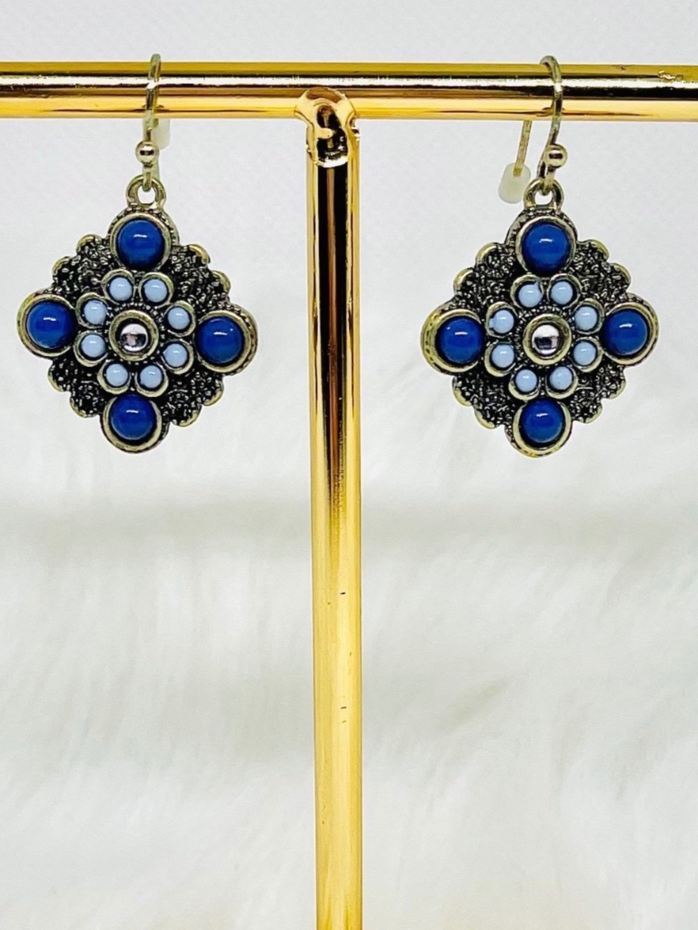 Vintage Blue Floral Dangle Earrings Boho Statement Earrings
